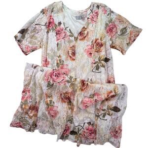 Vintage 90s Starina Lace Floral Maxi Dress 3X Plus Cottagecore Prairie Boho Rose